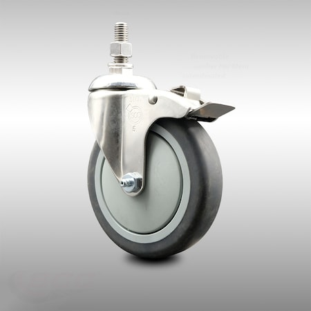 Service Caster 5 Inch 316SS Thermoplastic Rubber Swivel 10mm Stem Caster Total Lock Brake SCC-SS316TSTTL20S514-TPRB-M1015